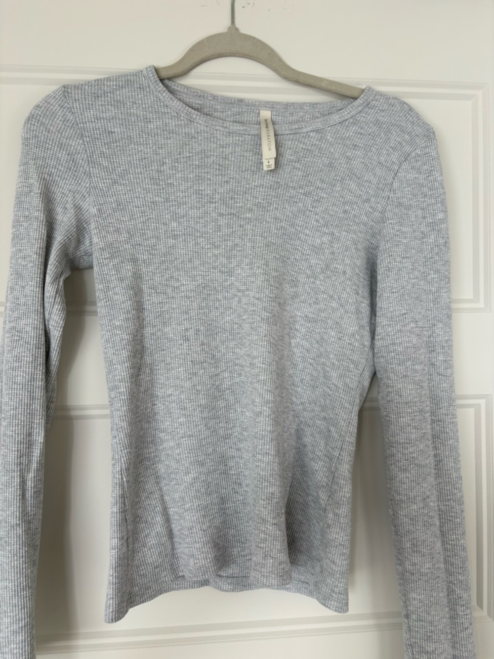 Babaton Light Gray Ribbed Long Sleeve Top